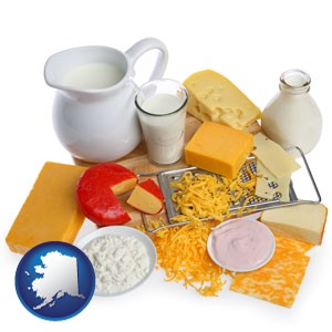 dairy products, including milk, cream, and various cheeses - with Alaska icon