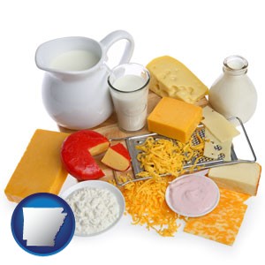 dairy products, including milk, cream, and various cheeses - with Arkansas icon