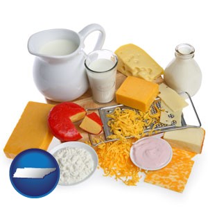dairy products, including milk, cream, and various cheeses - with Tennessee icon